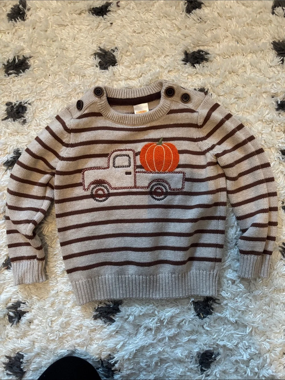 Gymboree Tan & Brown Striped Sweater with Orange Pumpkin Truck